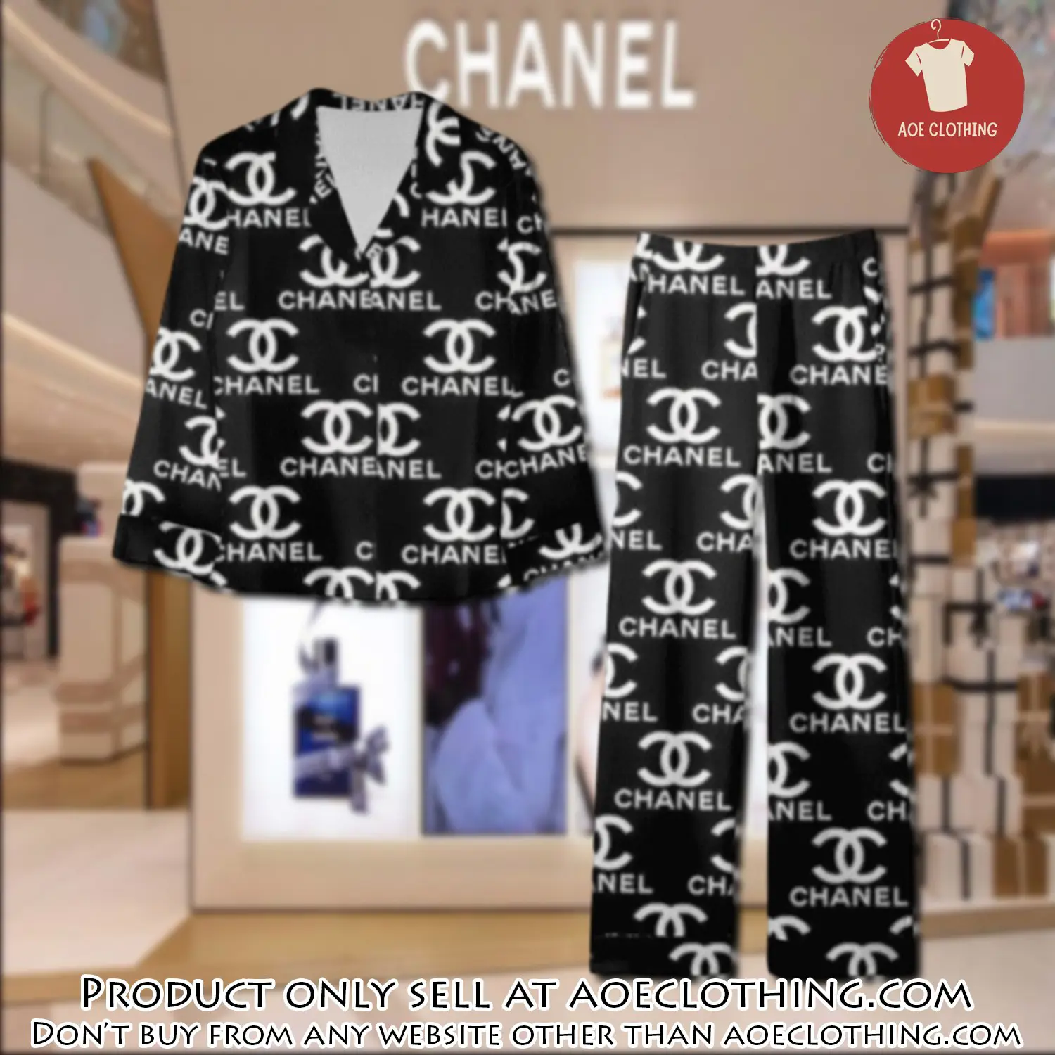 Trending luxury chanel satin pajama set pjs1041 aoe2604909